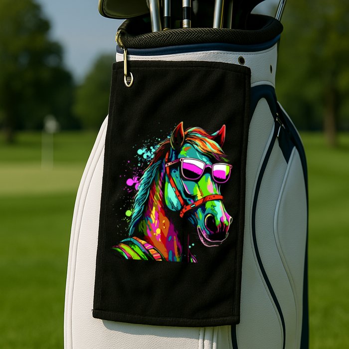Funny Horse Wearing Sunglasses Abstract Art Golf Towel