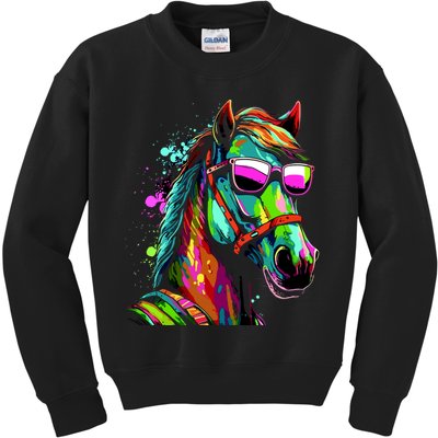 Funny Horse Wearing Sunglasses Abstract Art Kids Sweatshirt