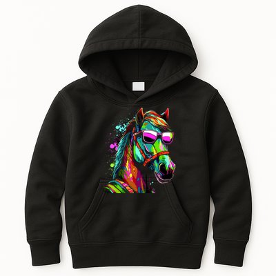 Funny Horse Wearing Sunglasses Abstract Art Kids Hoodie