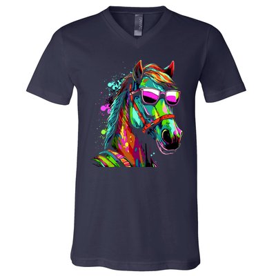 Funny Horse Wearing Sunglasses Abstract Art V-Neck T-Shirt