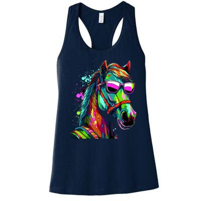 Funny Horse Wearing Sunglasses Abstract Art Women's Racerback Tank