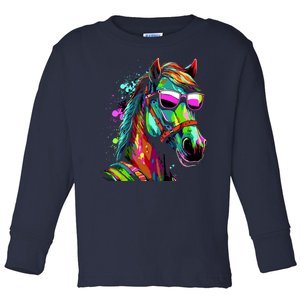 Funny Horse Wearing Sunglasses Abstract Art Toddler Long Sleeve Shirt