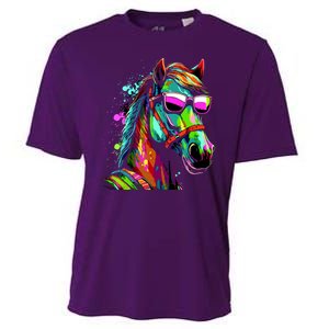 Funny Horse Wearing Sunglasses Abstract Art Cooling Performance Crew T-Shirt