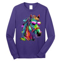 Funny Horse Wearing Sunglasses Abstract Art Long Sleeve Shirt