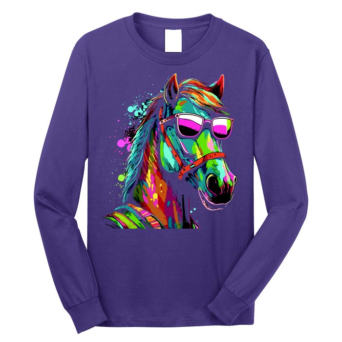 Funny Horse Wearing Sunglasses Abstract Art Long Sleeve Shirt