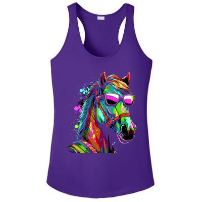 Funny Horse Wearing Sunglasses Abstract Art Ladies PosiCharge Competitor Racerback Tank