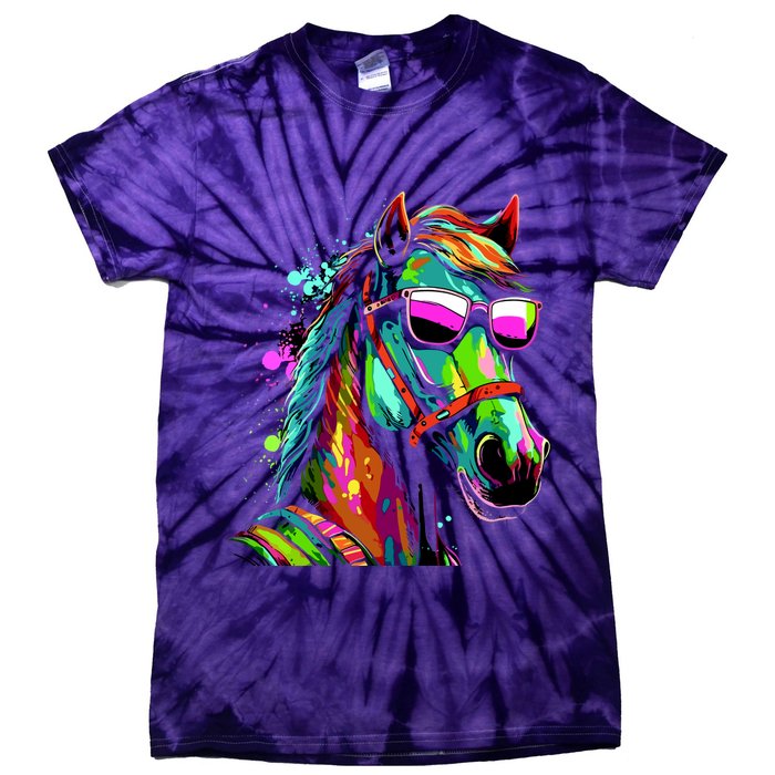 Funny Horse Wearing Sunglasses Abstract Art Tie-Dye T-Shirt
