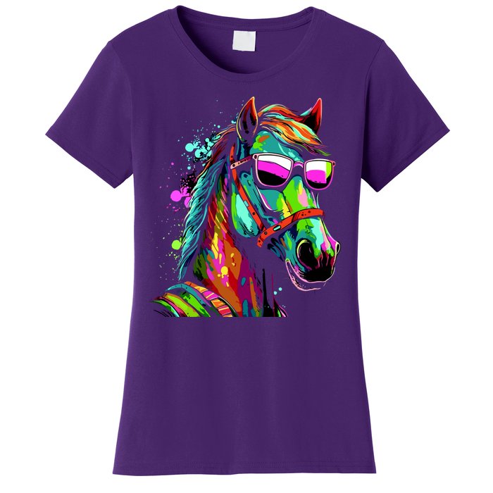 Funny Horse Wearing Sunglasses Abstract Art Women's T-Shirt