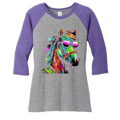 Funny Horse Wearing Sunglasses Abstract Art Women's Tri-Blend 3/4-Sleeve Raglan Shirt