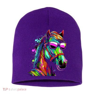 Funny Horse Wearing Sunglasses Abstract Art Short Acrylic Beanie