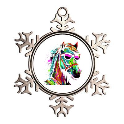 Funny Horse Wearing Sunglasses Abstract Art Metallic Star Ornament