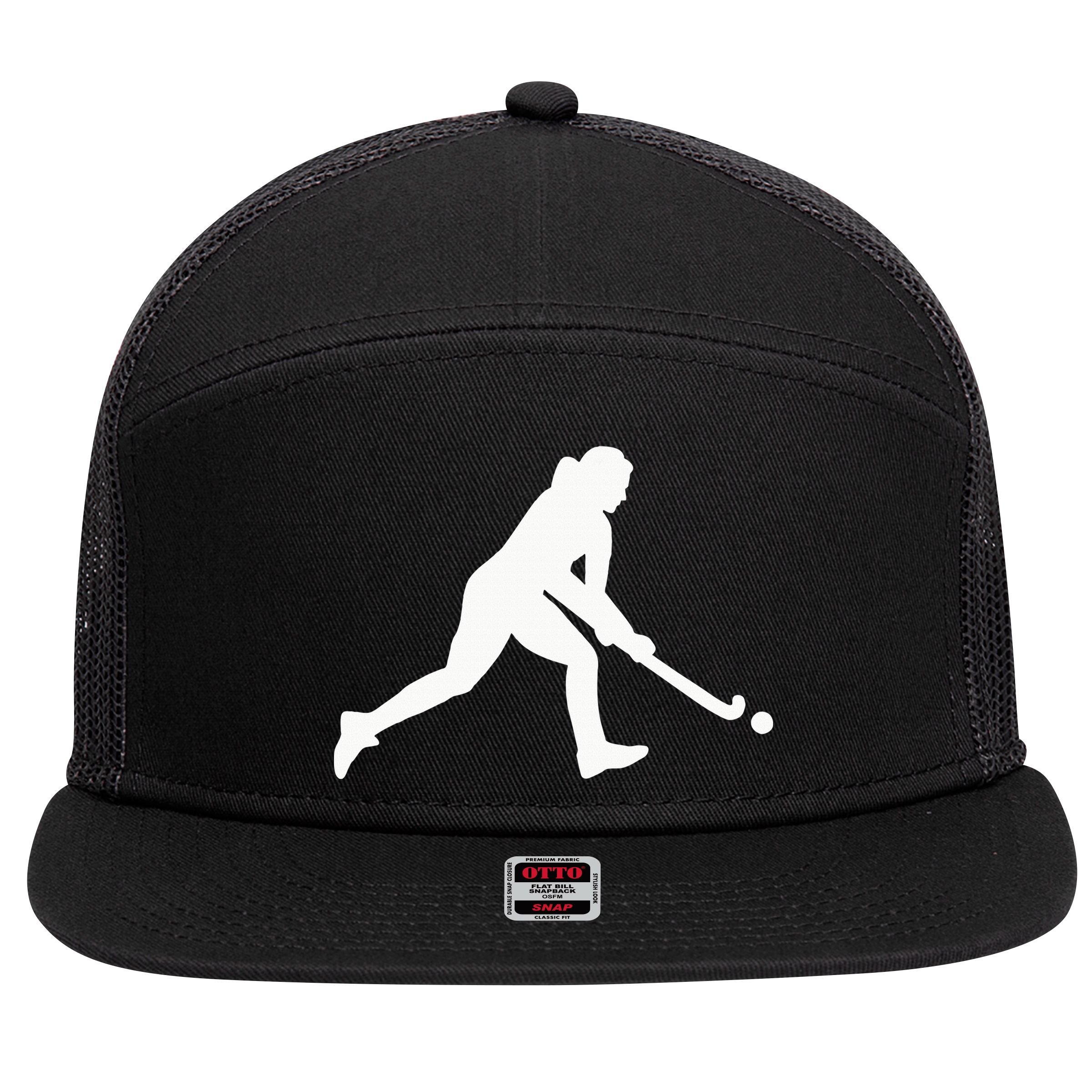 Field Hockey Woman Girl 7 Panel Mesh Trucker Snapback Hat