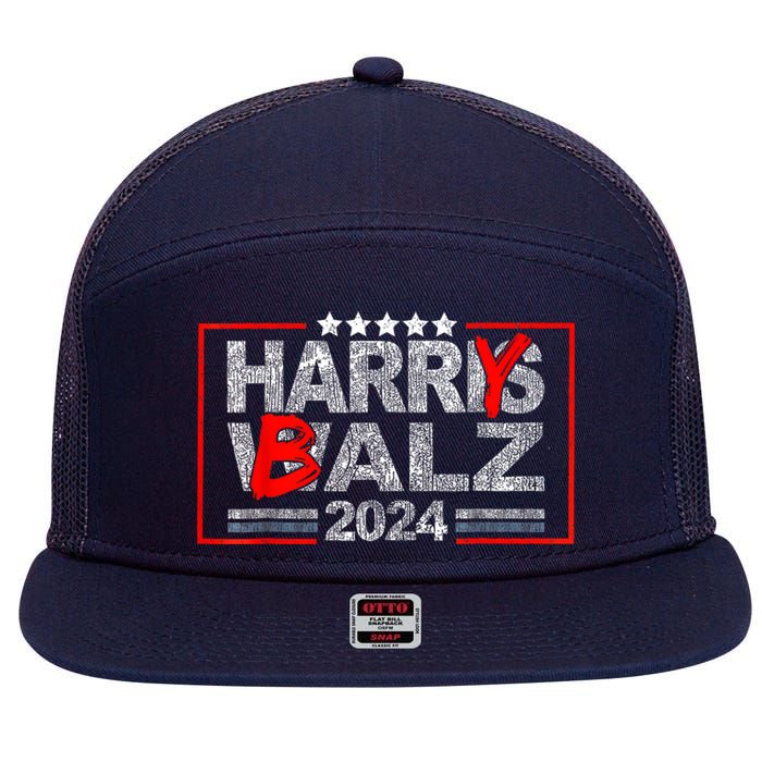 Funny Harris Walz 24 Harry Balz 2024 Meme Democratics Vote 7 Panel Mesh Trucker Snapback Hat