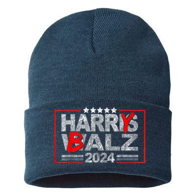 Funny Harris Walz 24 Harry Balz 2024 Meme Democratics Vote Sustainable Knit Beanie