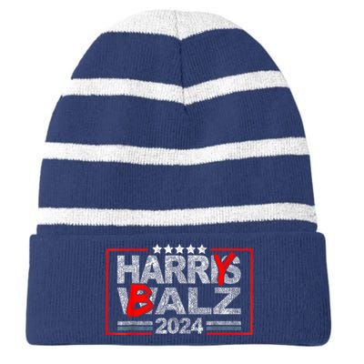 Funny Harris Walz 24 Harry Balz 2024 Meme Democratics Vote Striped Beanie with Solid Band