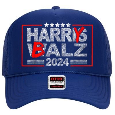 Funny Harris Walz 24 Harry Balz 2024 Meme Democratics Vote High Crown Mesh Back Trucker Hat