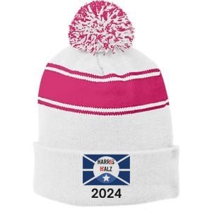 Funny Harris Walz 24 Harry Balz 2024 Meme Democratics Vote Stripe Pom Pom Beanie