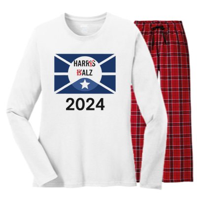 Funny Harris Walz 24 Harry Balz 2024 Meme Democratics Vote Women's Long Sleeve Flannel Pajama Set 