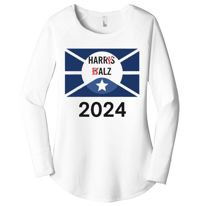 Funny Harris Walz 24 Harry Balz 2024 Meme Democratics Vote Women's Perfect Tri Tunic Long Sleeve Shirt