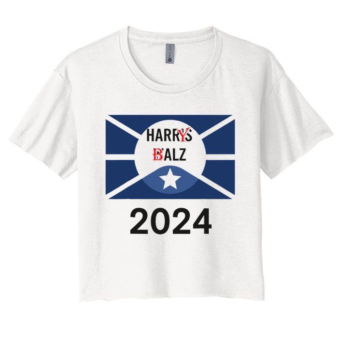 Funny Harris Walz 24 Harry Balz 2024 Meme Democratics Vote Women's Crop Top Tee