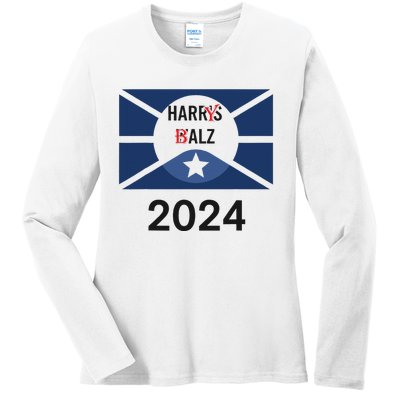 Funny Harris Walz 24 Harry Balz 2024 Meme Democratics Vote Ladies Long Sleeve Shirt