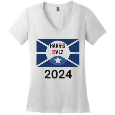 Funny Harris Walz 24 Harry Balz 2024 Meme Democratics Vote Women's V-Neck T-Shirt