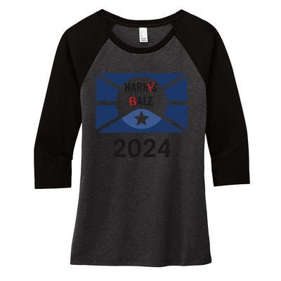 Funny Harris Walz 24 Harry Balz 2024 Meme Democratics Vote Women's Tri-Blend 3/4-Sleeve Raglan Shirt