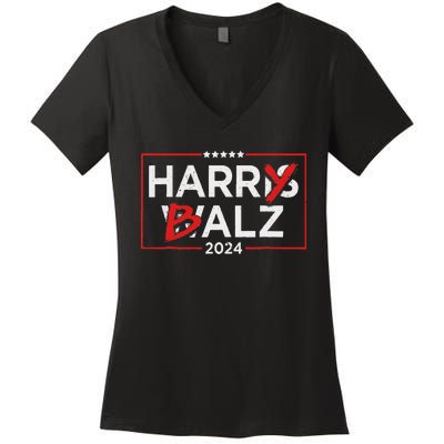 Funny Harris Walz 24 Harry Balz 2024 Meme Democratics Vote Women's V-Neck T-Shirt