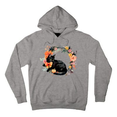 Floral Halloween Wreath Cute Black Cat Tall Hoodie