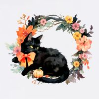 Floral Halloween Wreath Cute Black Cat Doggie Tank