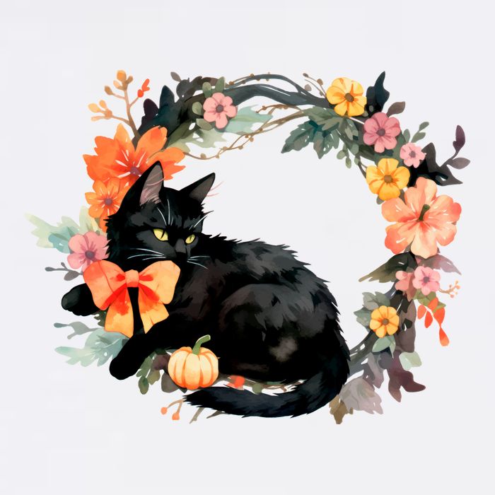 Floral Halloween Wreath Cute Black Cat Doggie Tank