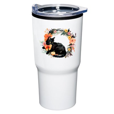 Floral Halloween Wreath Cute Black Cat Tumbler