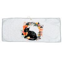 Floral Halloween Wreath Cute Black Cat Large Microfiber Waffle Golf Towel