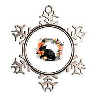 Floral Halloween Wreath Cute Black Cat Metallic Star Ornament