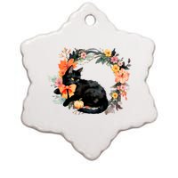 Floral Halloween Wreath Cute Black Cat Ceramic Star Ornament