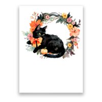 Floral Halloween Wreath Cute Black Cat Poster