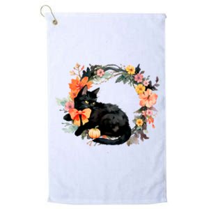 Floral Halloween Wreath Cute Black Cat Platinum Collection Golf Towel