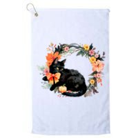 Floral Halloween Wreath Cute Black Cat Platinum Collection Golf Towel