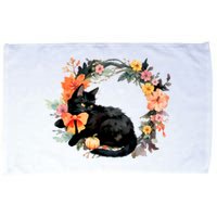 Floral Halloween Wreath Cute Black Cat Microfiber Hand Towel