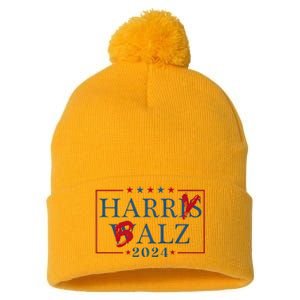 Funny Harris Walz 24 Harry Balz 2024 Meme Democratics Vote Pom Pom 12in Knit Beanie