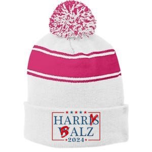 Funny Harris Walz 24 Harry Balz 2024 Meme Democratics Vote Stripe Pom Pom Beanie