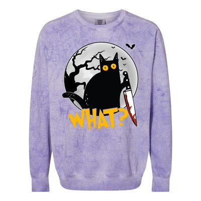 Funny Halloween What Killer Black Cat With Knife Colorblast Crewneck Sweatshirt