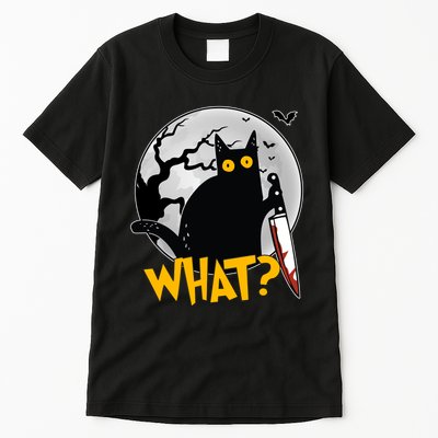 Funny Halloween What Killer Black Cat With Knife Tall T-Shirt