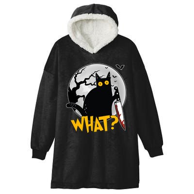 Funny Halloween What Killer Black Cat With Knife Hooded Wearable Blanket