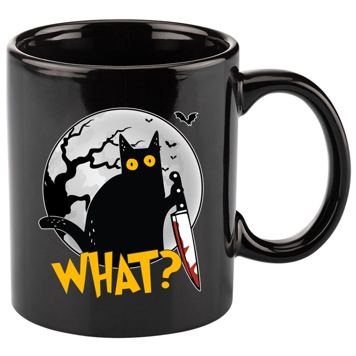 Funny Halloween What Killer Black Cat With Knife 11oz C Handle Ceramic Mug