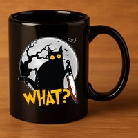 Funny Halloween What Killer Black Cat With Knife 11oz C Handle Ceramic Mug