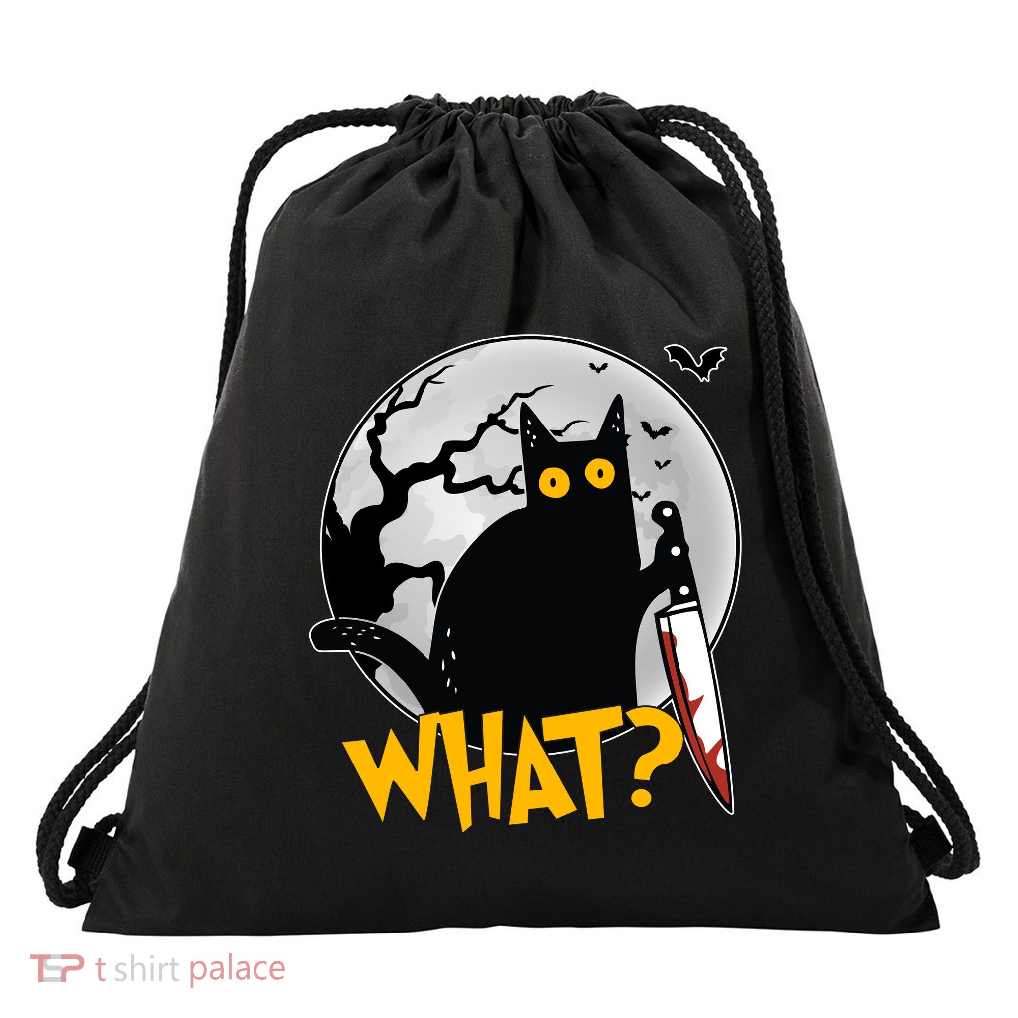 Funny Halloween What Killer Black Cat With Knife Drawstring Bag