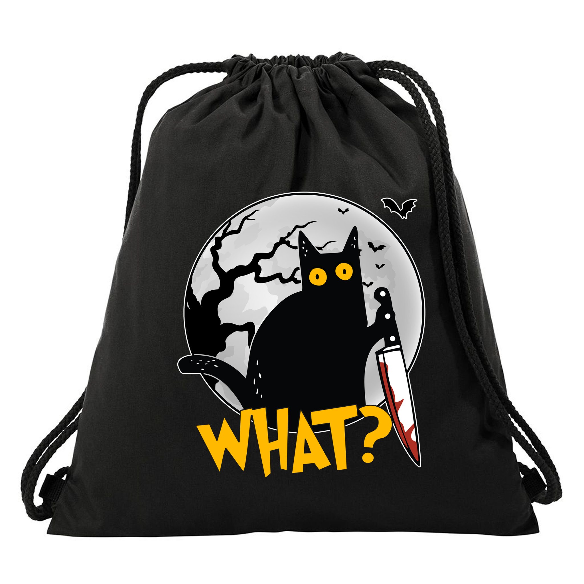 Funny Halloween What Killer Black Cat With Knife Drawstring Bag