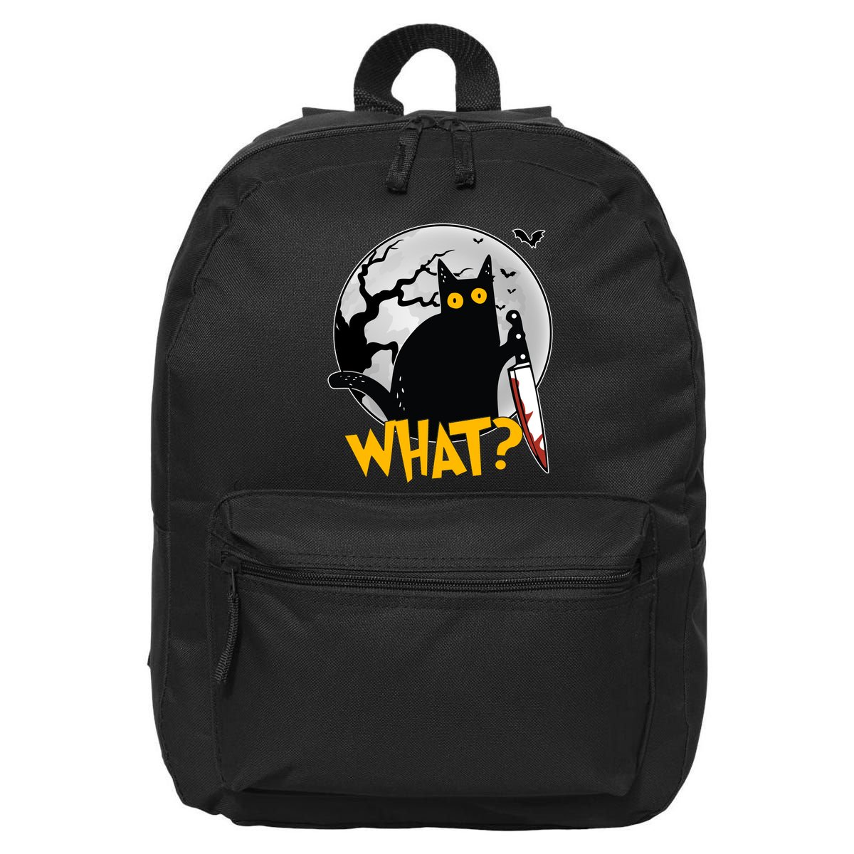 Funny Halloween What Killer Black Cat With Knife 16 in Basic Backpack