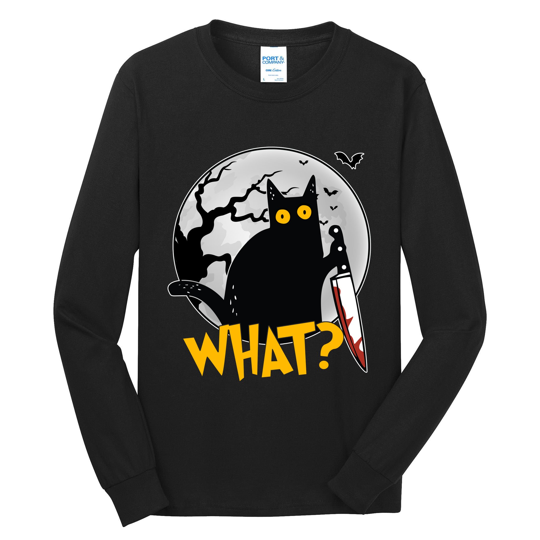 Funny Halloween What Killer Black Cat With Knife Tall Long Sleeve T-Shirt